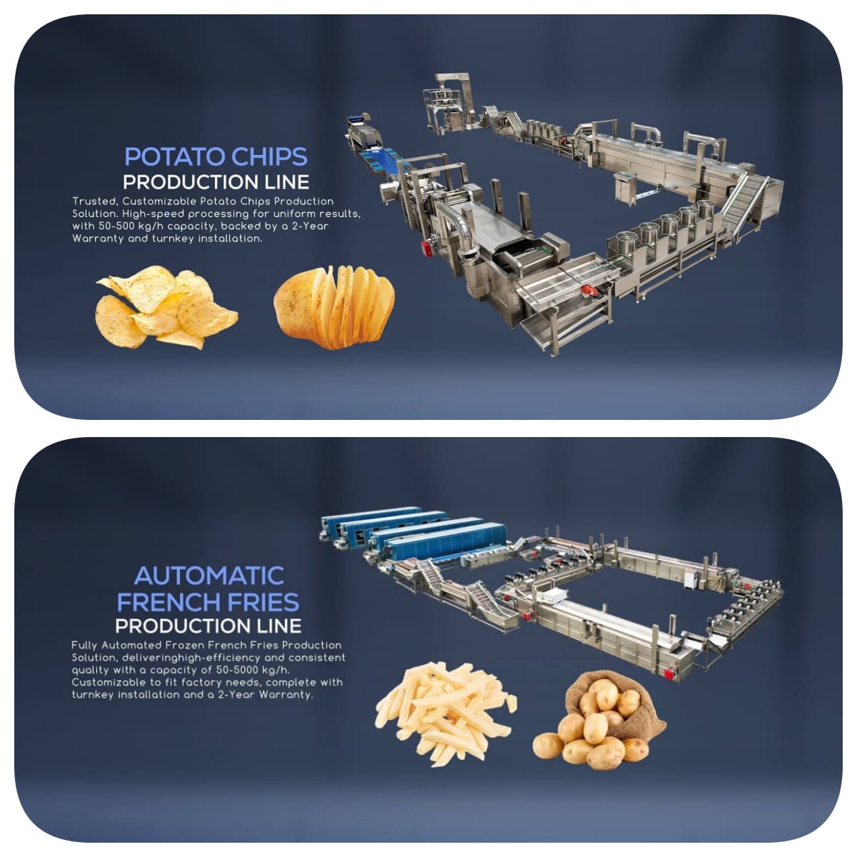 Línea automática de producción de papas fritas y chips